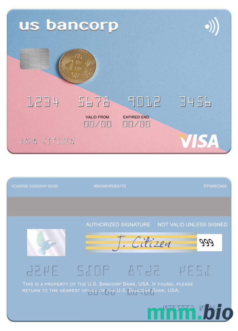 USA U.S. Bancorp Bank przykład karty visa w formacie PSD